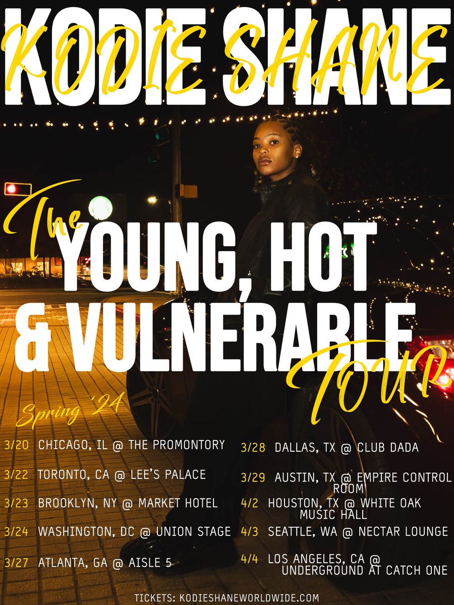 kodieshane's tweet photo. The YOUNG HOT &amp; VULNERABLE TOUR kicks off in Chicago 3/20 ‼️ Tickets 🎟️ go on sale TOMORROW at 10am 🥺 THIS IS ONLY POSSIBLE BECAUSE OF YOU!! https://t.co/cgAE8u6Q0P