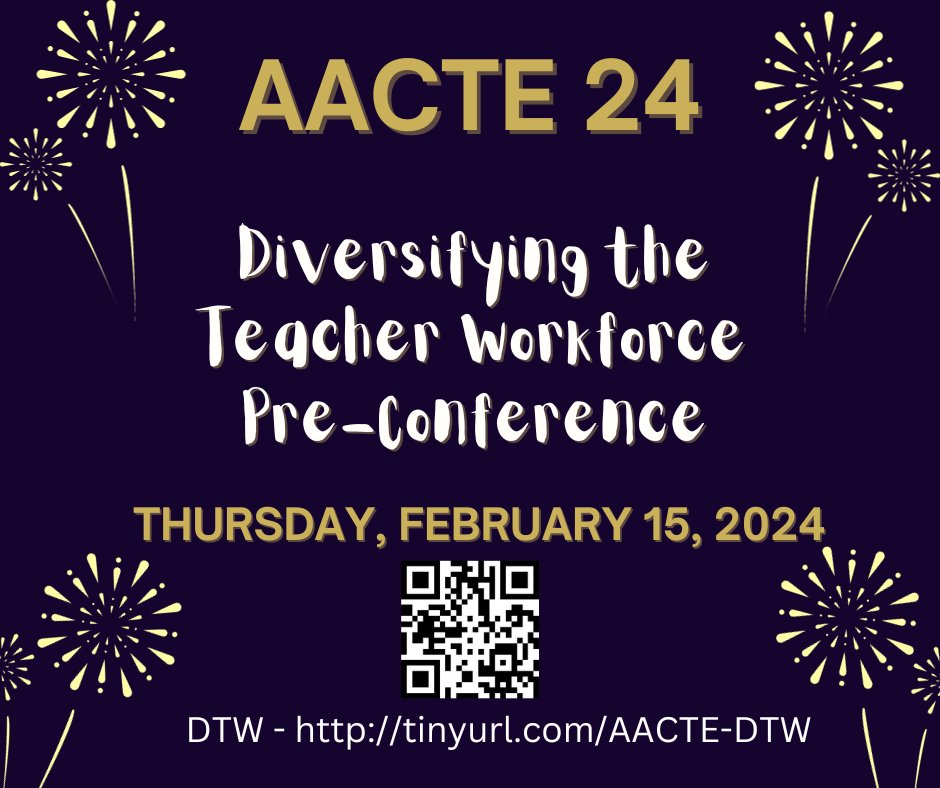 Join us in Denver, for the DTW Pre-Conference, Thursday, February 15, 2024 
#AACTE24 #EducatorDiversity 
Diversifying the Teacher Workforce
#Education #Leadership #Service 

Don't miss out, Register now!
tinyurl.com/AACTE-DTW