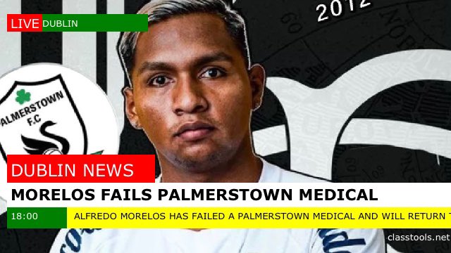 Club Update: 

Alfredo Morelos has failed a medical at Palmerstown, the player will return to Brazil immediately for treatment with <a href="/SantosFC/">Santos FC</a>