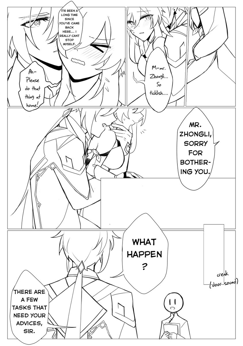 HanataKN's tweet photo. #鍾蛍 #ZhongLumi 🔶✨
ZhongLumi Week Day 06 - Birthday. (1/2)

Lumine comes to see Zhongli at Wangsheng on his birthday but Zhongli still has to work. They dont want others see them flirting so Lumine has to hide under the table. XD

#2023年鍾蛍7日チャレンジ #ZhongLumiWeek2023 https://t.co/ZKQkWJ7POL
