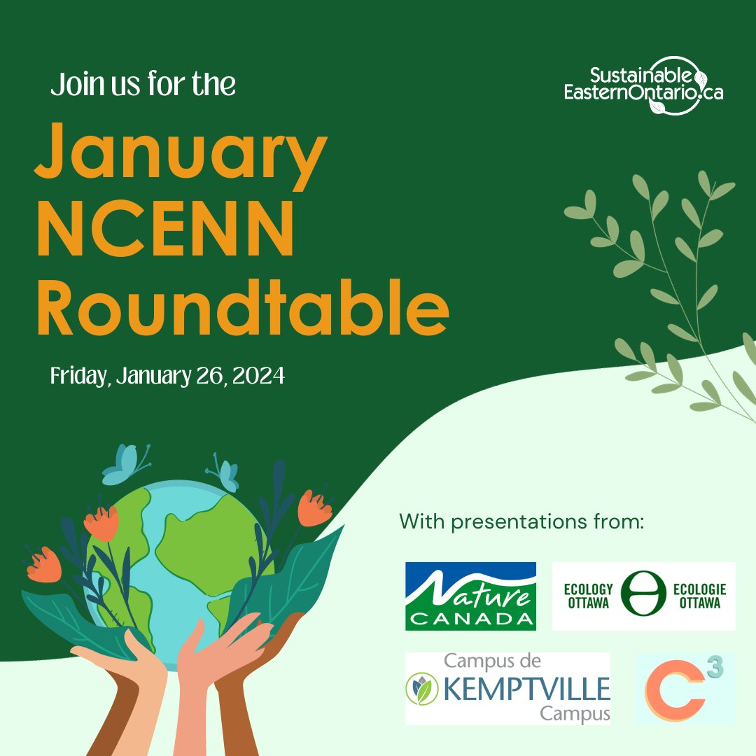 The NCENN Roundtable event is coming soon! This session will take place on January 26th from 10:00am to 12:00pm (EST).

Presenters include: <a href="/NatureCanada/">Nature Canada</a>, <a href="/EcologyOttawa/">Ecology Ottawa</a>, Create Change Collective, and Kemptville Campus!

Register: us06web.zoom.us/meeting/regist…

#ottawa #environment