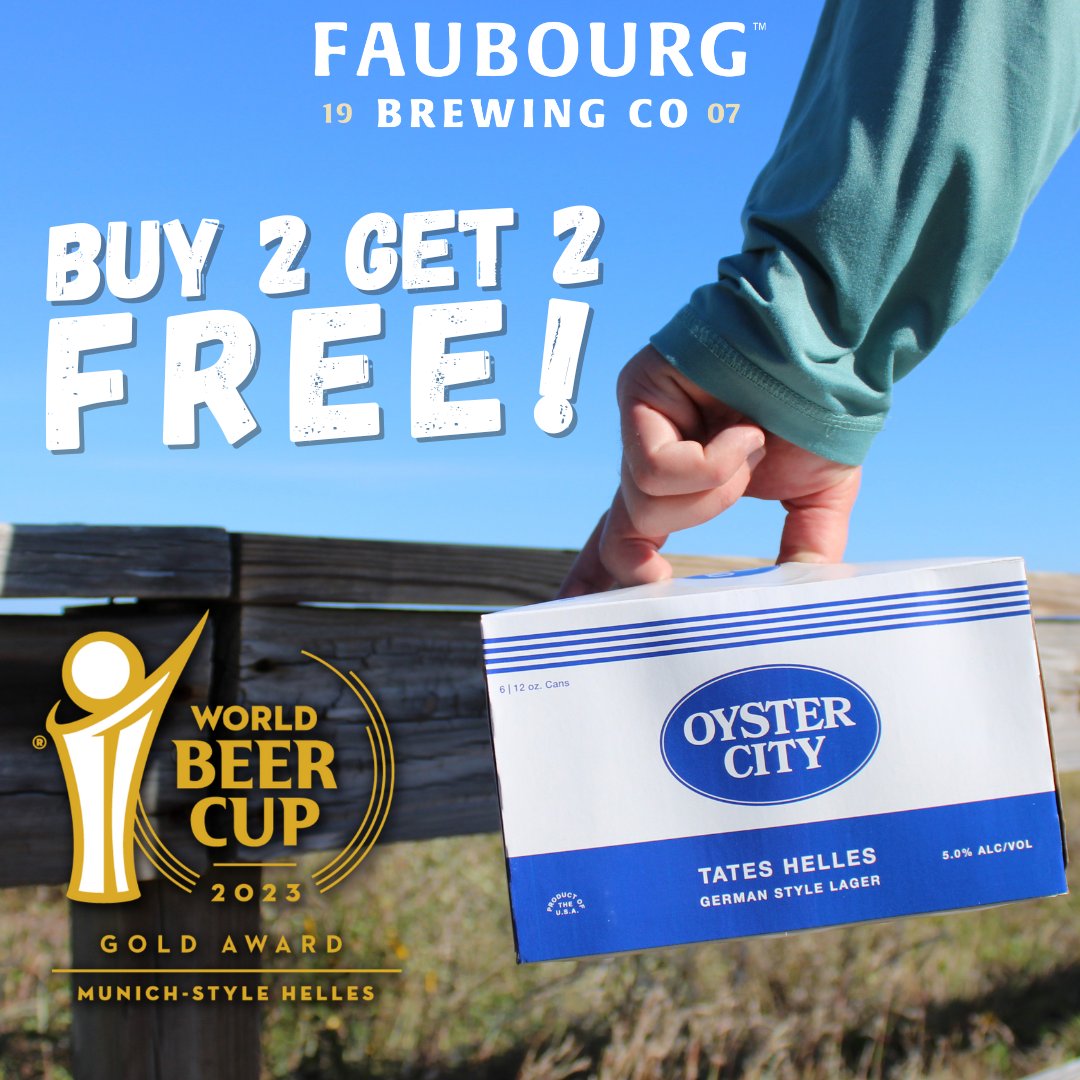 Faubourg Beer (@faubourgbeer) on Twitter photo ππΌπππ ππππππ ππππΎππΌπ! Indulge in the goodness of our sister brewery, Oyster City's Gold Medal brew, Tates Helles, with our special offer: Buy 2, Get 2 FREE! Hurry, only available while supplies last. Offer only valid at our taproom in New Orleans East. ππΌπππ ππππππ ππππΎππΌπ! Indulge in the goodness of our sister brewery, Oyster City's Gold Medal brew, Tates Helles, with our special offer: Buy 2, Get 2 FREE! Hurry, only available while supplies last. Offer only valid at our taproom in New Orleans East.