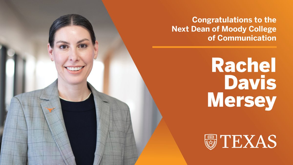 I am excited to announce Dr. Rachel Davis Mersey as the next Dean of @UTexasMoody! @rdmersey has led the Moody College of Communication with wisdom, vigor, and a steady, strategic hand. I look forward to watching her inspire the next generation of talented students.