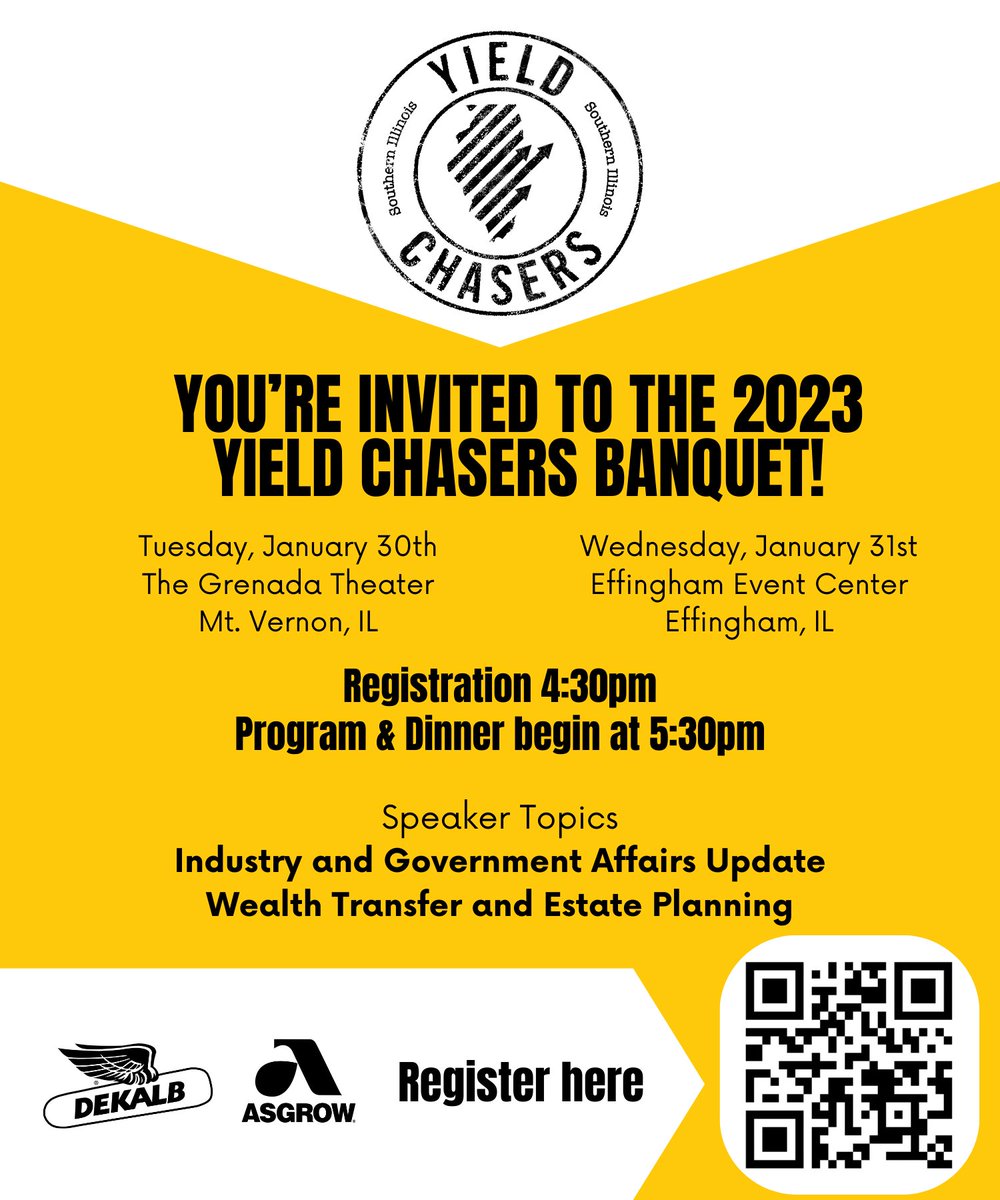 📆 🎉 Mark your calendar for the 2023 Yield Chasers Banquet and register below ⬇️⬇️
cvent.me/4YDBr4