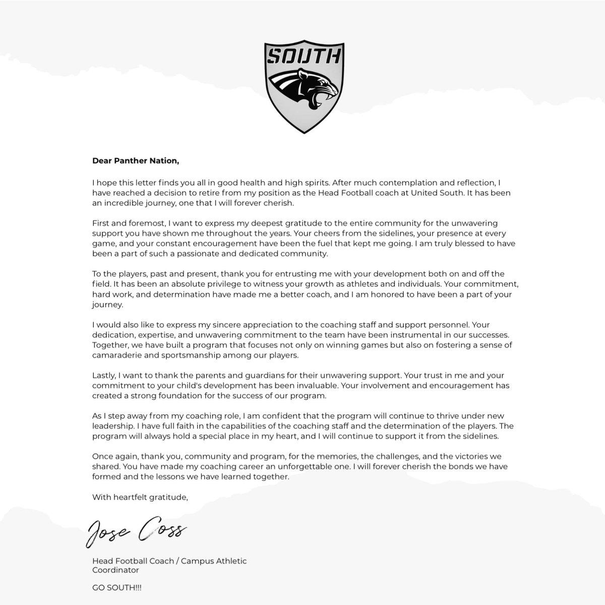 ⚡️🏆PANTHER NATION⚡️🏆

⬇️A message from Coach Coss⬇️