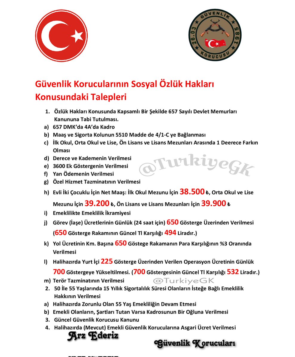 Seçim 🗳️ Öncesi #GüvenlikKorucuları'nın Sosyal Özlük Hakları Konusundaki Acil Talepleri;

<a href="/RTErdogan/">Recep Tayyip Erdoğan</a> 
<a href="/_cevdetyilmaz/">Cevdet Yılmaz</a> 
<a href="/AliYerlikaya/">Ali Yerlikaya</a> 
<a href="/isikhanvedat/">Prof. Dr. Vedat Işıkhan</a> 
<a href="/memetsimsek/">Mehmet Simsek</a> 
<a href="/TatarArslan/">Arslan Tatar</a> 
<a href="/Korkutata_Zeki/">Zeki Korkutata</a> 
<a href="/farukkilic47/">Faruk Kılıç</a> 
<a href="/mervangul56/">Mervan Gül</a>