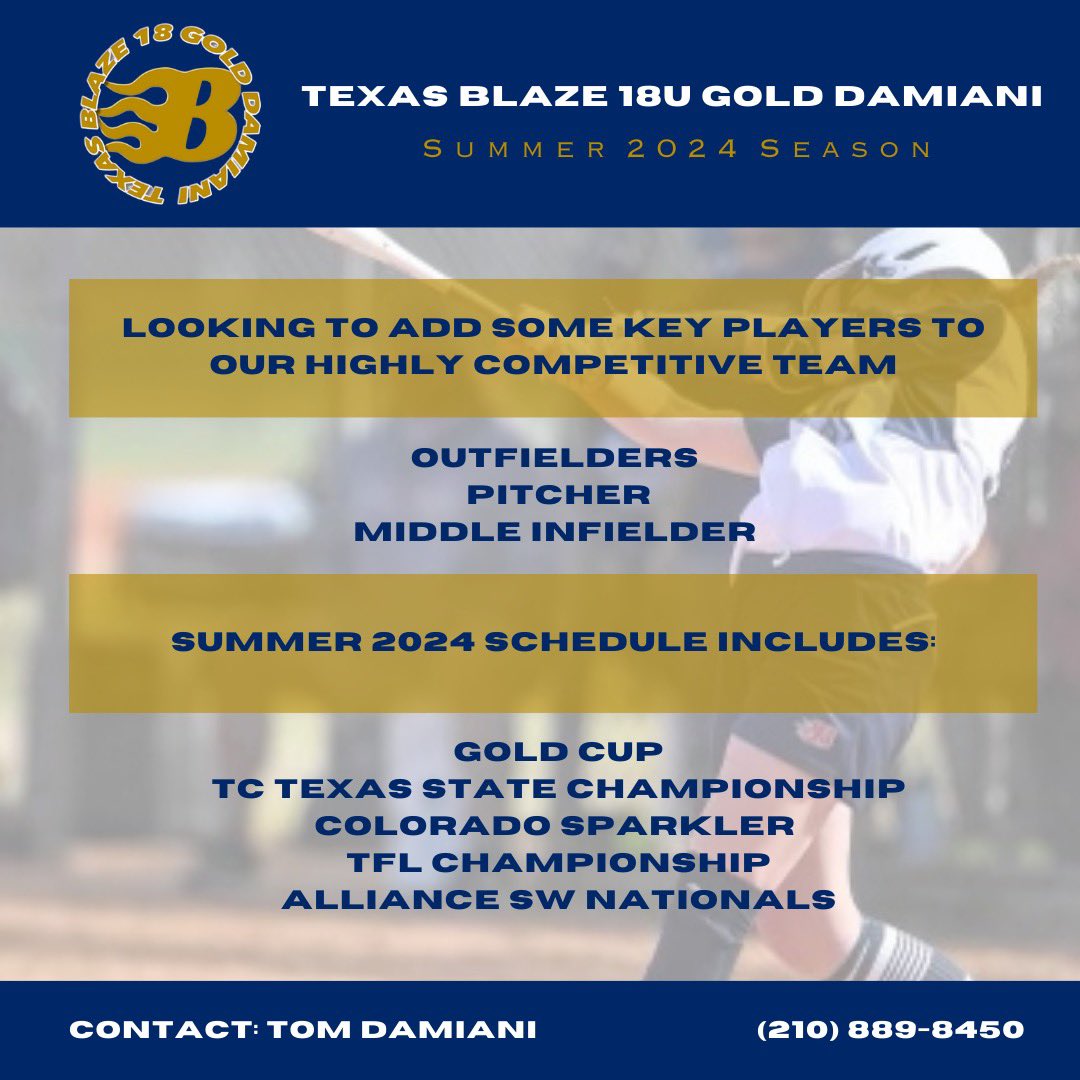 Texas Blaze 18 Gold Damiani (@blaze18gold) on Twitter photo Looking to make a great team even better‼️ Give me a call if you’re looking for an incredible culture and come join our team‼️
<a href="/DadDamiani/">Tom Damiani</a> Looking to make a great team even better‼️ Give me a call if you’re looking for an incredible culture and come join our team‼️
<a href="/DadDamiani/">Tom Damiani</a>