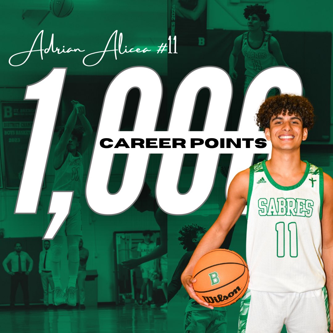 stbathletics_'s tweet photo. 1,000 career points ✅

Congrats to Adrian Alicea ‘24 on reaching this impressive milestone!

#stbrendanhigh #sabreathletics #sabreboysbasketball https://t.co/ZnP8YFutBB
