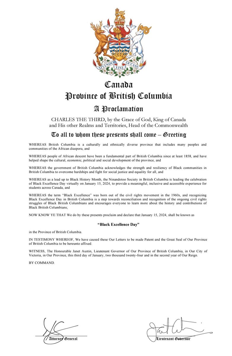 January 15, 2024 is officially Black Excellence Day in BC. #BlackExcellenceDay is a day to rejoice Black history and learn about Black stories, Black art and Black people, and a day to stand in solidarity with Black Canadians. ✊🏿✊🏾✊🏽✊🏼✊🏻