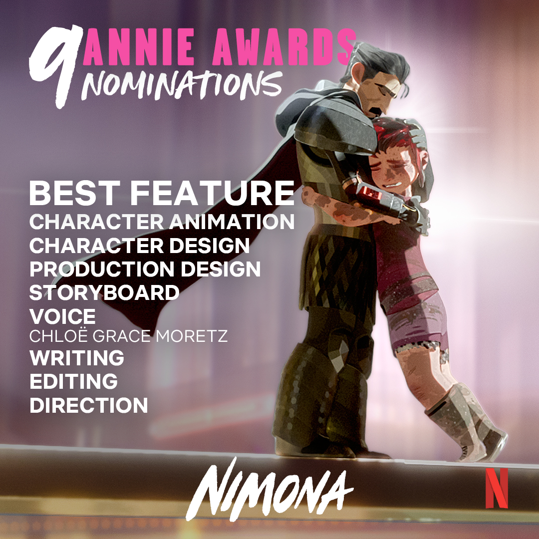 Metal. The #AnnieAwards nominations are in &amp; we're so excited to see #Nimona receive 9 nominations! 🎉 Including a 'Best Character Animation - Feature' nod to #DNEGAnimation's Toby Seale (Lead Animator), we couldn't be prouder to be part of the crew who brought this film to life.