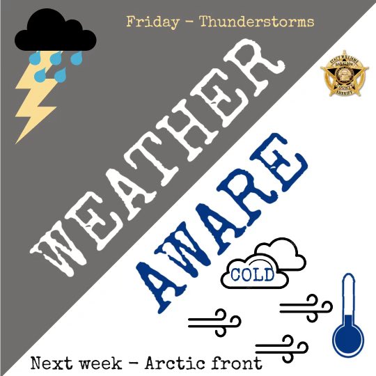 HaralsonSheriff's tweet photo. What. A. Forecast.
Hopefully yโall have been paying attention, if not, hereโs the short version.
Severe weather potential on Friday. Keep weather alerts on.
Arctic front moves in next week, coldest temps since 22. Prepare now!
#WeatherAware
#WinterInGeorgia
#HCSO https://t.co/m5hfedulRT