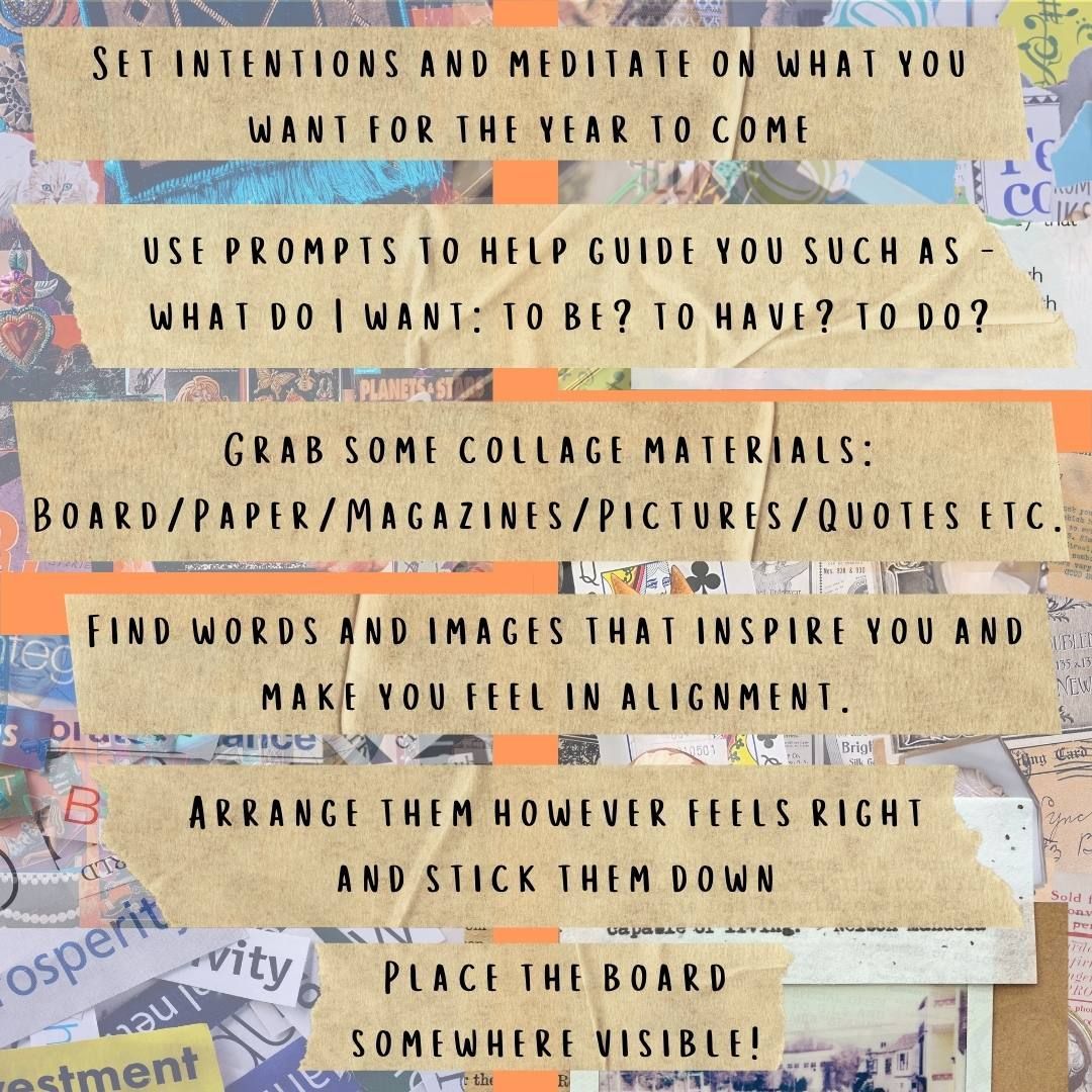 Support your 2024 dreams and goals with a vision board. A visual representation of what you seek to manifest, remember and hold dear. It can really be anything you want it to be so long as it resonates and holds your intentions and attention. 
#artistwellbeingthursdays #ReViVe