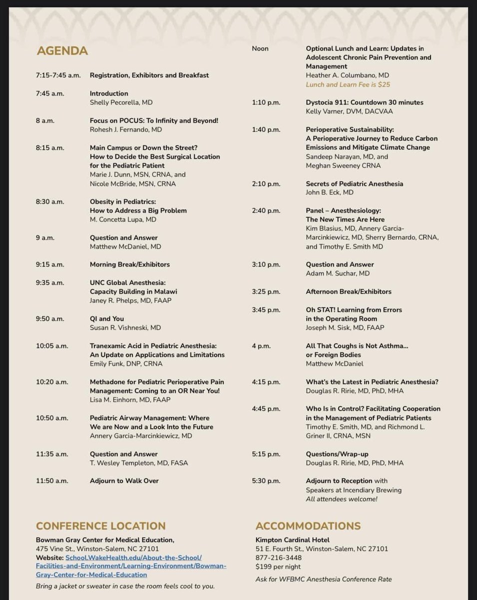 WakeAnesthesia's tweet photo. Registration is open for the 13th Annual Pediatric Anesthesia Meeting! This year we have new and exciting things to offer such as a networking lunch, lunch and learn AND 3 hands on POCUS workshops! Space is limited for the workshop.

https://t.co/CvA26zhlSS https://t.co/t6ECpFVibX