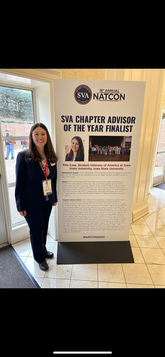 We would like to take a moment to recognize our wonderful Director Rita Case, as she was nominated this past weekend in Nashville, Tennessee at the Student Veterans of America Conference as Advisor of the Year to ISU SVA Chapter. This is a very prestigious honor! Thank you Rita!