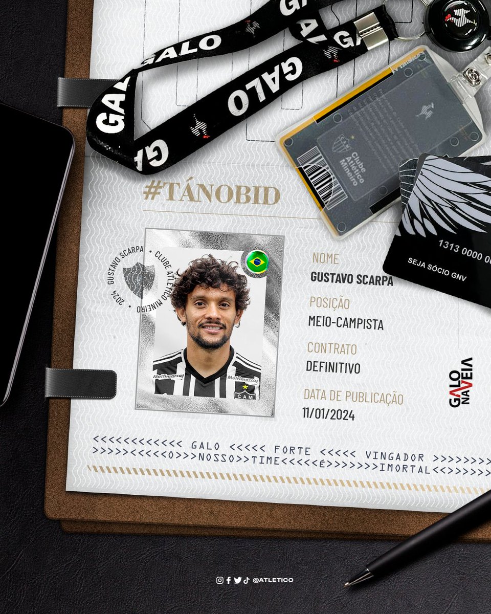 Atletico's tweet photo. ✍🏻 GUSTAVO SCARPA NO BID! ✅

O nome do meio-campista foi registrado no BID da CBF e ele já pode estrear com a camisa do #Galo! 🤙🏼🐔

#ScarpaDoGalo 🛹 https://t.co/JibD8NruNa