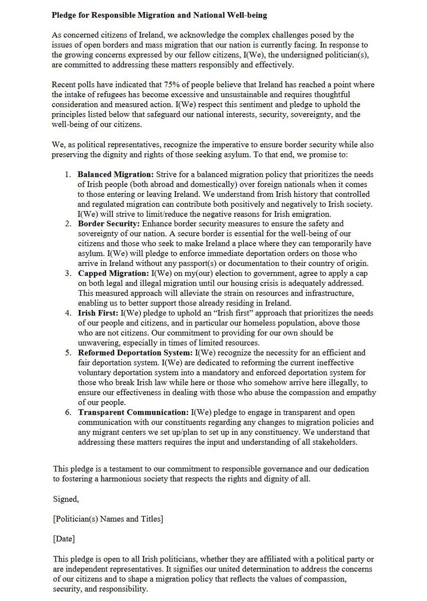 The time is right. 

Start circulating this document. 

Present it to your local politician and tell them you will be publicising their response. 

Created by .@whychulainn

#ThePledge 
#IrelandBelongsToTheIrish