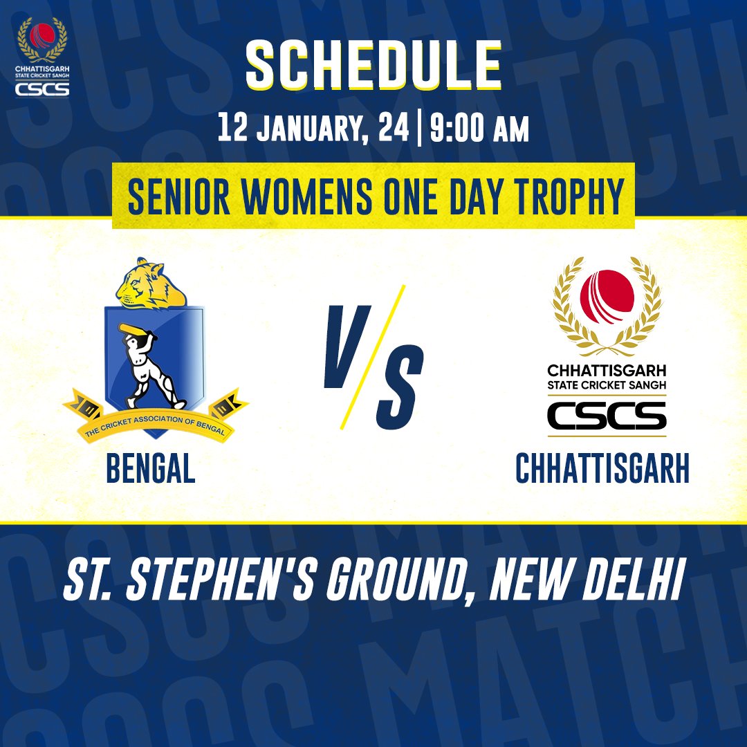 CricketCSCS's tweet photo. #SeniorWomensOneDayTrophy
🔥 #Chhattisgarh vs Bengal
📅 12 January 2024
⏰ 9:00 AM
🏟️ St. Stephen's Ground, New Delhi
#BCCIDomestic #WomensCricket #OneDaytournament #OneDayCricket #OneDayTrophy #TeamCSCS #GoTeamCG #crickettournament #cricketcscs #CSCS #chhattisgarhcricket https://t.co/nllKZ5t8MB