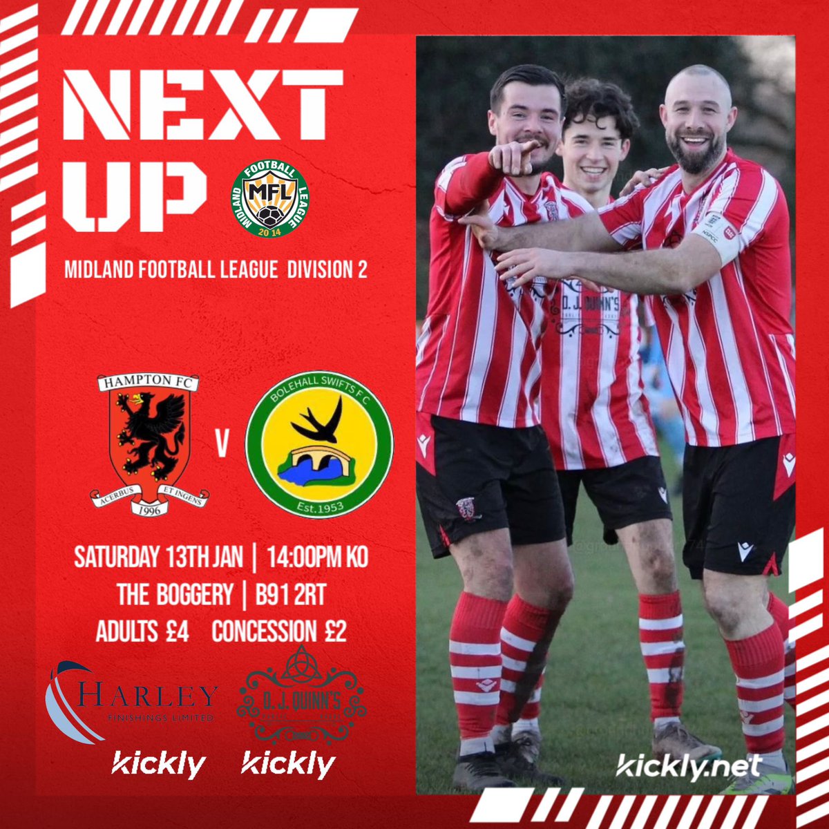 *THIS SATURDAY*

Football at The Boggery with the visit of <a href="/SwiftsBolehall/">Bolehall Swifts</a> <a href="/Notnimm/">Matt Minton</a> 🤝🏻

You know you want to….😉

<a href="/MidlandLeague/">Capelli Sport Midland Football League</a>