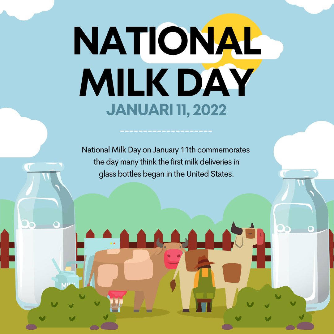 dee_realestate's tweet photo. National Milk Day on January 11th commemorates the day many think the first milk deliveries in glass bottles began in the United States. 🐄

Celebrate this day by taking a big glass of milk 🥛 or, anything made with milk. Does a milkshake sound good to you? 😊 https://t.co/y3RHyMYwIk
