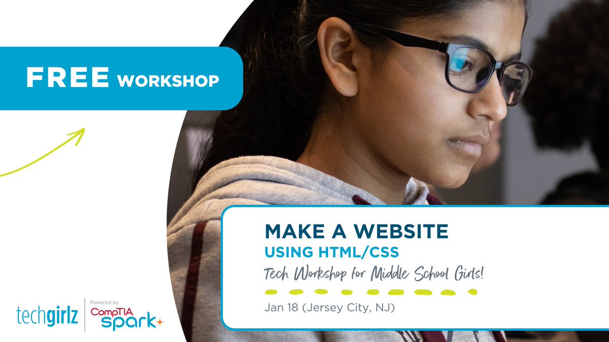 Join us NEXT WEEK for an exciting workshop on the fundamentals of HTML and CSS. Students will get hands-on experience creating their own website 🌐👩‍💻 Open to middle school girls, including those who identify as girls. 🔗 bit.ly/3NRtAGz #DigitalFluency #girlsintech
