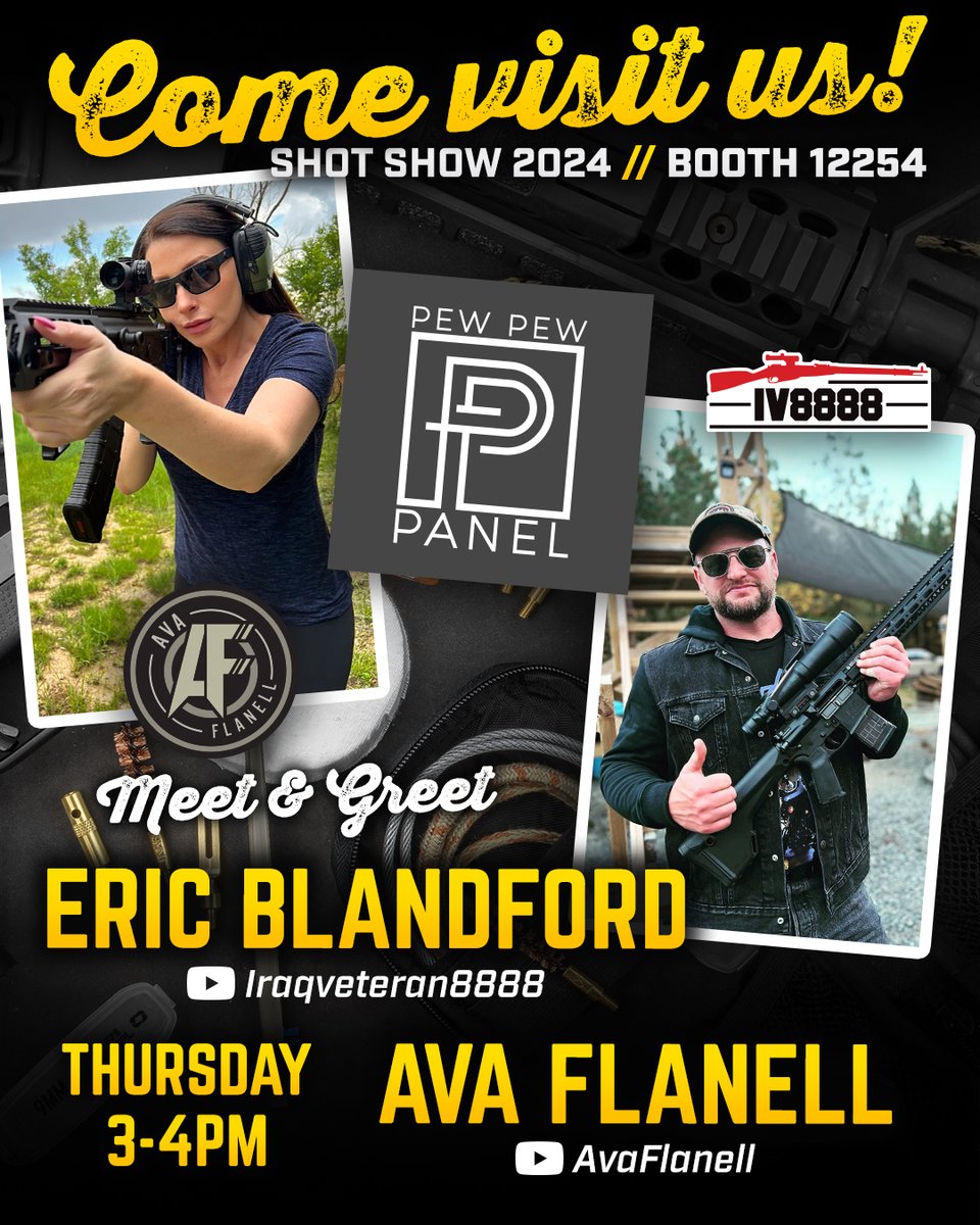 Making <a href="/nssfshotshow/">SHOT Show</a> plans? You'll want to add this to your calendar. Meet Eric from <a href="/Iraqveteran8888/">Iraqveteran8888</a> and <a href="/AvaFlanell_/">Ava Flanell</a>  at the Otis Technology Booth # 12254 Thursday, January 25, from 3-4 PM, immediately after recording their Pew Pew Panel Podcast, and followed by Happy Hour 🍺!