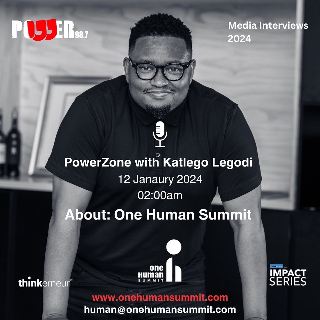 MEDIA INTERVIEW 🎙| #PowerFM 98.7

Tune into #PowerFM at 2am on 12 Jan 2024; live on the #PowerZone with KATLEGO LEGODI show. Bogosi Motshegwa will be talking all things #OneHumanSummit.

💻: onehumansummit.com 

#ExtraordinaryHumans