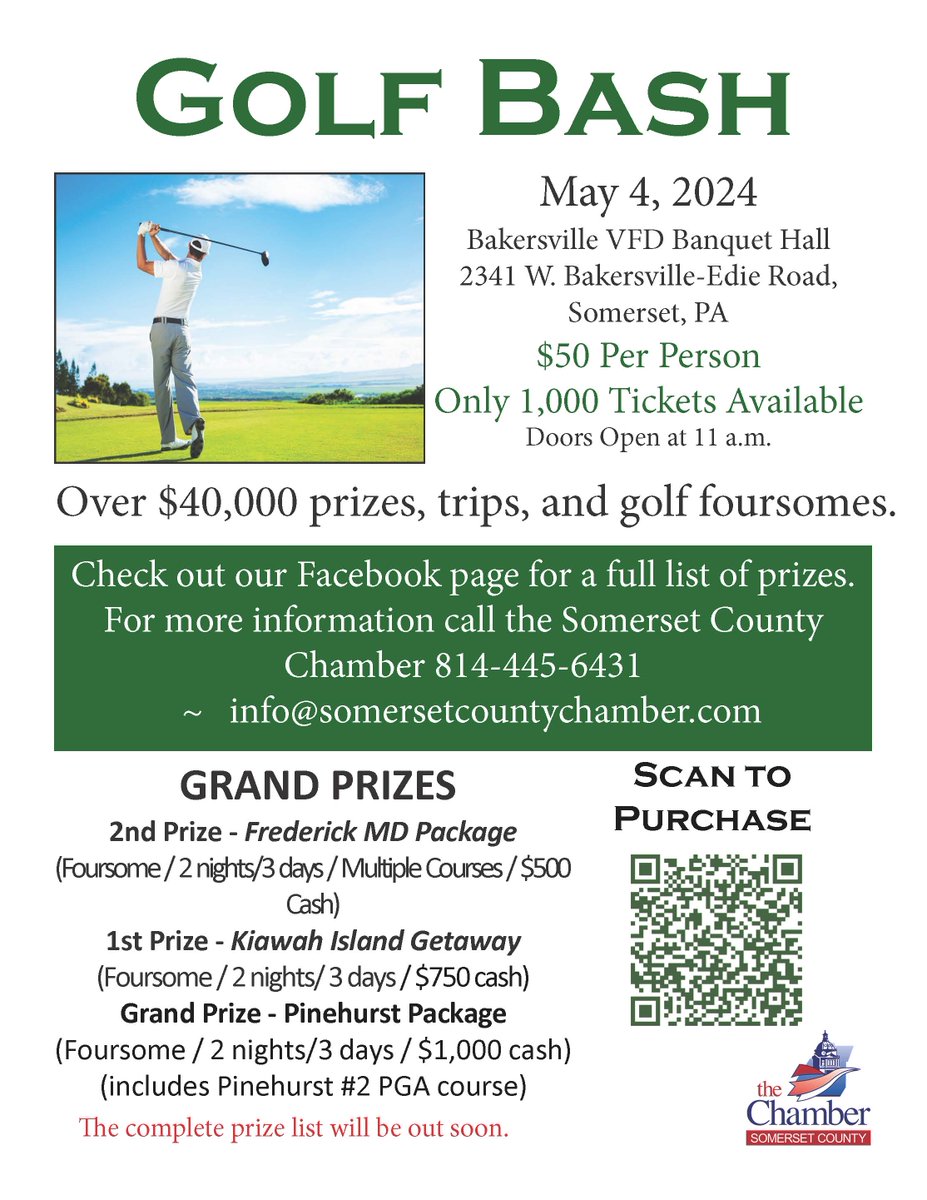 Purchase a golf bash ticket online and have a chance to win fabulous prizes. somersetcountychamber.com/product/golf-b…