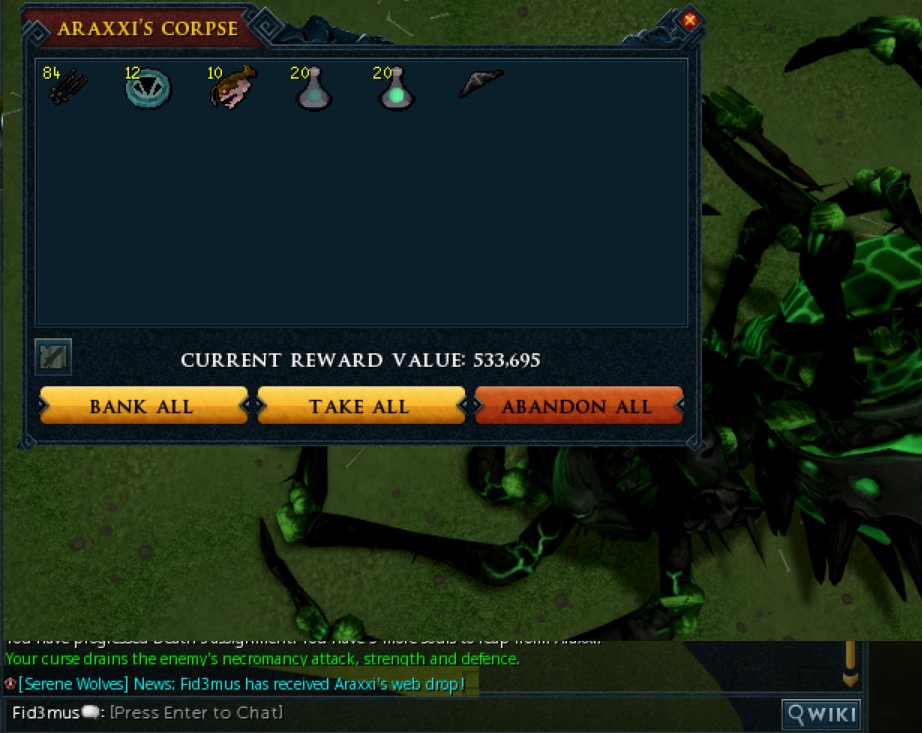 Fid3mus's tweet photo. Spider Leg top and Spider Web back to back drops from generous #Araxxi #Runescape https://t.co/BtFmDLOyio