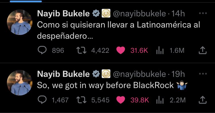 PookiesJackdUp's tweet photo. A LEADER. 🤝 @nayibbukele 

He’s getting more organic attention over all the companies who’s ETFs were approved. 

Stay clear from the vultures. https://t.co/0CjUwPak7i