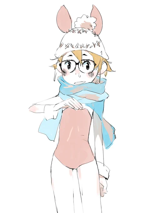 寒い日はマフラーと帽子をする