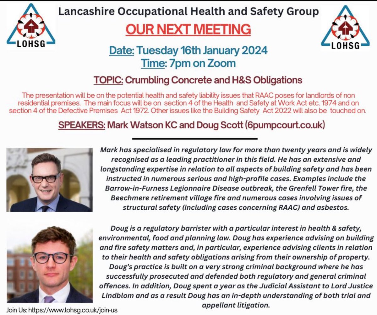 LOHSG1's tweet photo. Check out the details for our upcoming Members event: RAAC - Crumbling Concrete and H&amp;S Obligations. Intrigued? Well, why not join us! For just £40 for the entire year gets you into an exclusive lineup of 2024 speakers—sign up now: https://t.co/yetUivS4sc

#RAAC #HSE https://t.co/ZfFw8Zsj7g