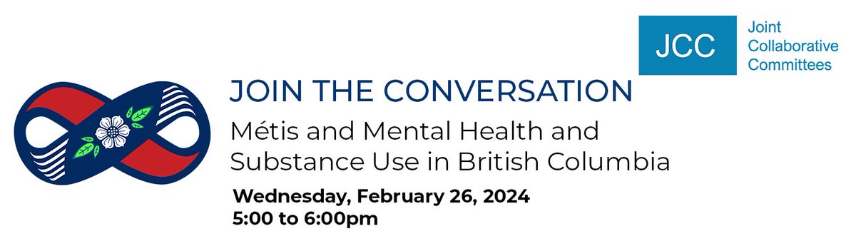 The #JCCs & @MetisNationBC are hosting a panel of MNBC #MentalHealth staff & Métis doctors to learn about #HarmReductionServices provided to #MétisCitizens such as the Mental Health Navigator Program & the Counselling Connect Program. Register: doctorsofbc.ca/news-events/ev…