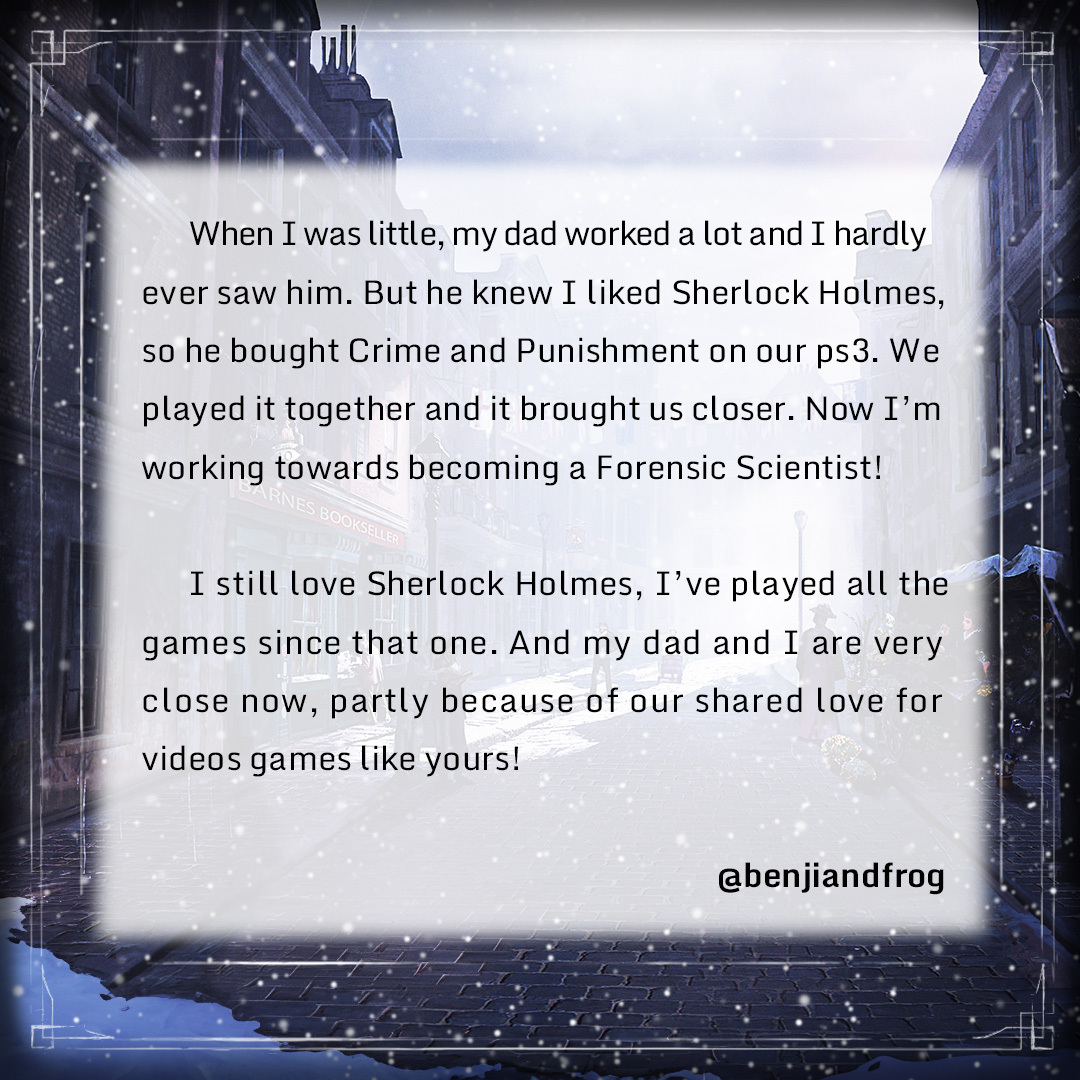 Frogwares's tweet photo. It wasn't easy to choose — you all brought the brightest memories, but here are three stories from our players: @cvalienpire, @benjiandfrog &amp; @DankelInYoFace.

We hope they will bring you as much joy, as they did to us! And don't miss an honorable mention in the next tweet 😉 https://t.co/RbHHgbVuWQ