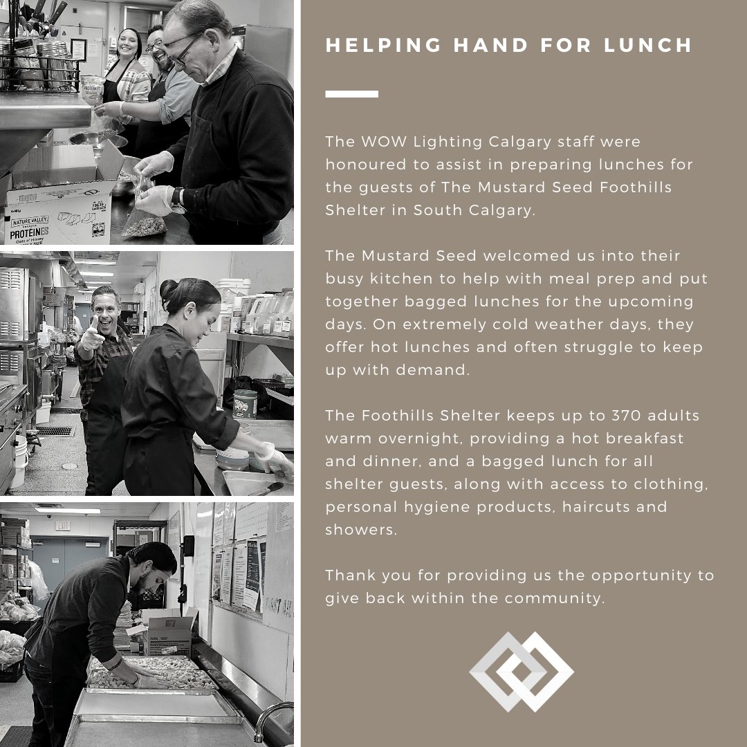 Wow_Lighting's tweet photo. The WOW Lighting Calgary staff were honoured to assist in preparing lunches for the guests of @mustardseedcan Foothills Shelter in South Calgary.
Learn more about how you can support your local vulnerable community by visiting https://t.co/1lEYEJdLN9
#WowLighting #WowGivesBack https://t.co/86HBH8t0JQ