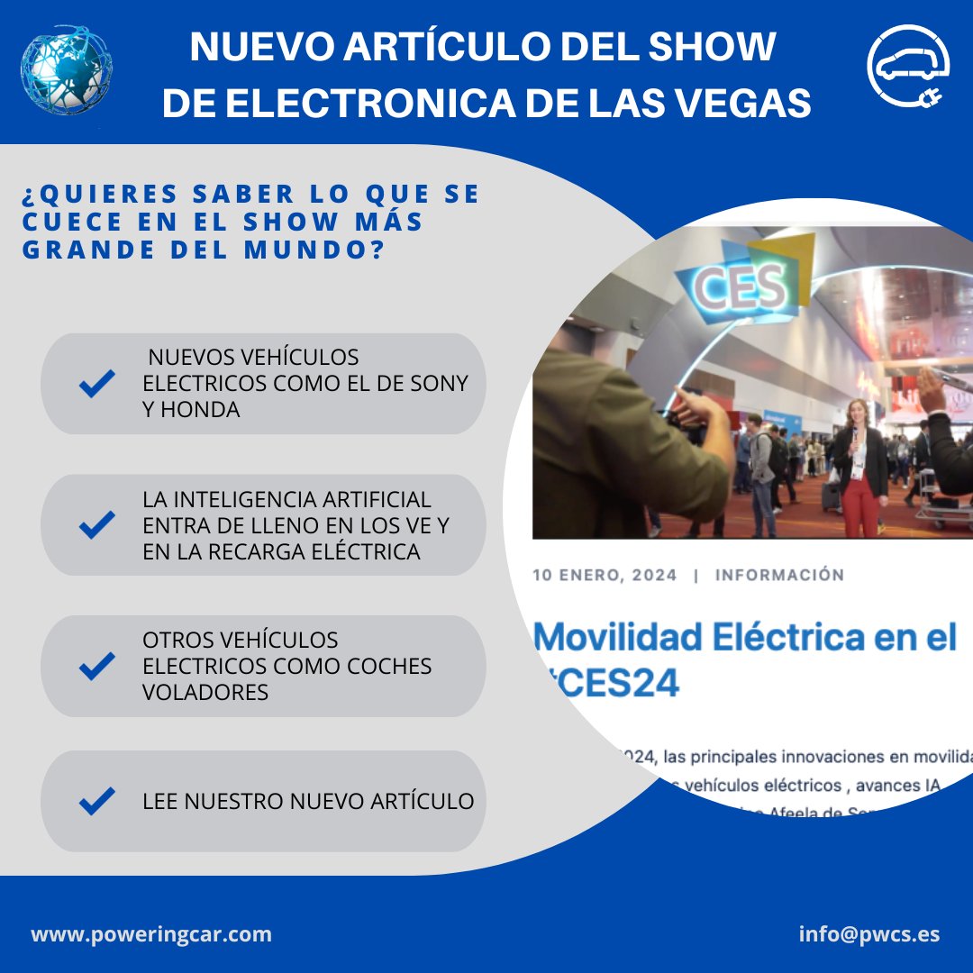 Poweringcar's tweet photo. Descubre con @PoweringCar las últimas tendencias en movilidad eléctrica y sostenible en el Show de electrónica de Las Vegas.

📖 Lee más: https://t.co/mxxXMrseJS 

Contacto:
📩info@pwcs.es |  🌐https://t.co/EEesScmrmh

#Movilidad #Electrica #PuntoDeRecarga #poweringcar #fyp https://t.co/xA8PxtDtFV