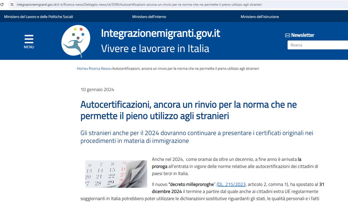 Autocertificazioni, ancora un rinvio per la norma che ne permette il pieno utilizzo agli stranieri

Gli stranieri anche per il 2024 dovranno continuare a presentare i certificati originali nei procedimenti in materia di immigrazione

integrazionemigranti.gov.it/it-it/Ricerca-…