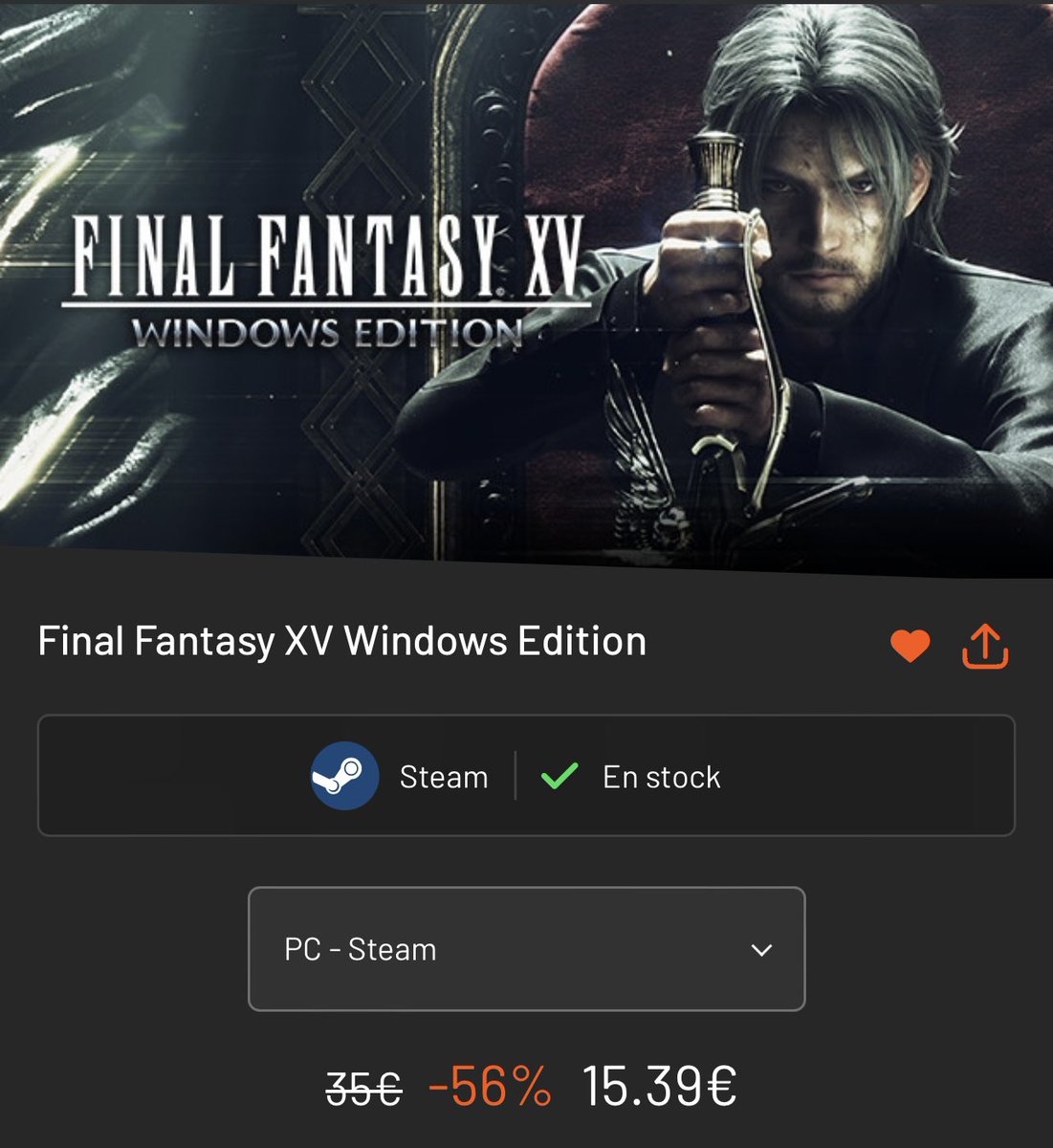 Mundo_RPG_'s tweet photo. Chic@s, si os interesa #FinalFantasyXVWindowsEdition acaba de alcanzar su precio mínimo histórico para #Steam (recordad que incluye todos los DLCs menos Episode Ardyn)
Enlace: https://t.co/zeYTyNzZSe https://t.co/SIQT4kguvb