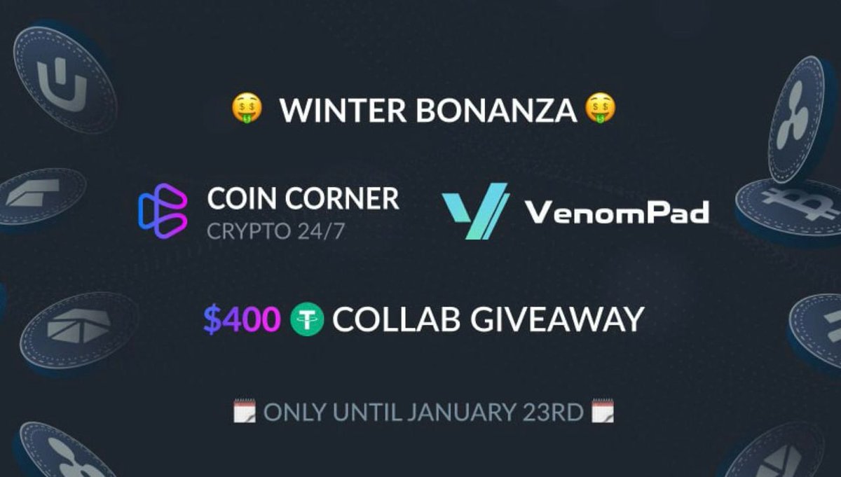Joining forces with @CoinCornerSMM presenting your our brand new collab! Dive into $400 Winter Bonanza via our @Zealy_io questline Start 👉 zealy.io/c/venompad/que… 🗓Deadline on Jan 23