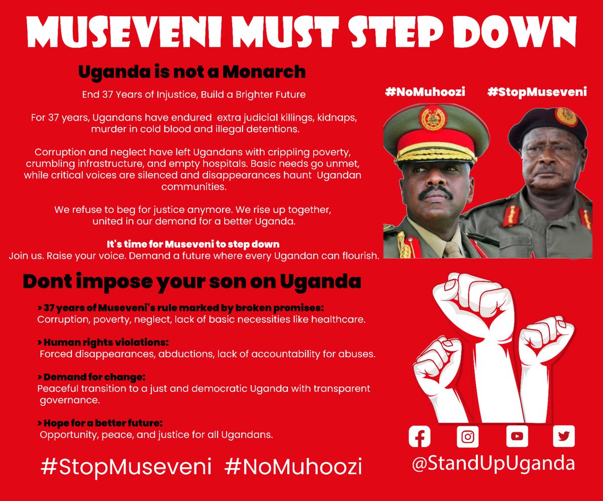 All Dictators like @KagutaMuseveni must fall.That's the only way you can help the World 🌎.The outcome of keeping quiet is death of innocent people #ENDM7Dictatorship #KUNGA #DEFUNDM7 @UN @G7 @hrw @UN_HRC @RoyalFamily @UKParliament @IntlCrimCourt @usmissionuganda @TheProgressives