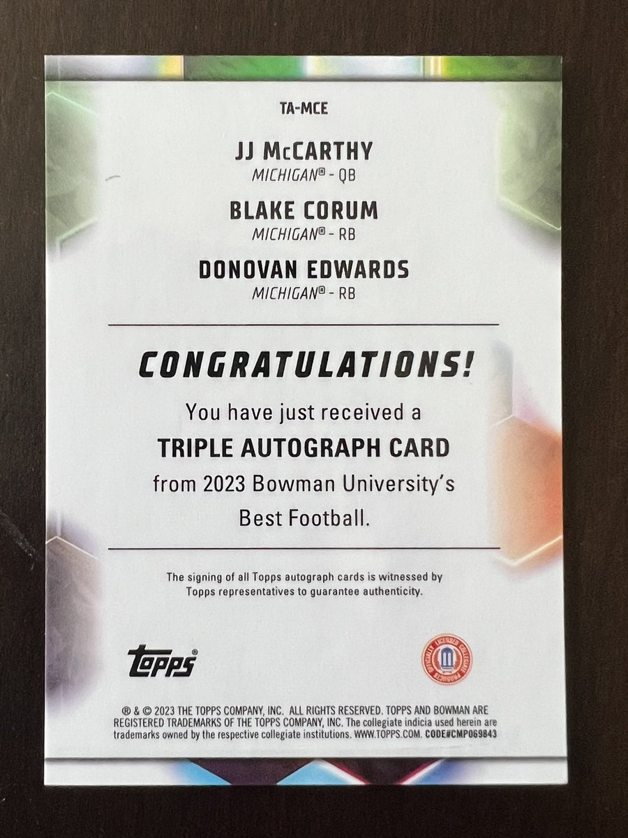 Hey <a href="/stoolpresidente/">Dave Portnoy</a> I just pulled this card from a pack. 1/1 Triple Auto Michigan National Champs!!! You interested in purchase? Giving you first dibs!