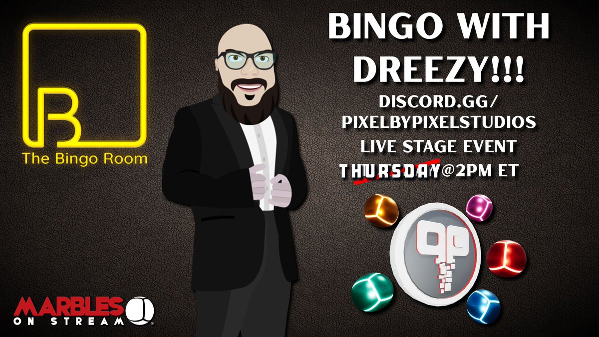 🎉 It's Thursday at 2pm ET, which means one thing: BINGO TIME with Dreezy!

 🎲 Join us in the Pixel By Pixel Studios Discord for The Bingo Room.

How many wins will you score today?

discord.com/events/3938733…

#Bingo #BingoRoom <a href="/STREAMSIX_/">STREAMSIX</a> #ThursdayBingo #Discord