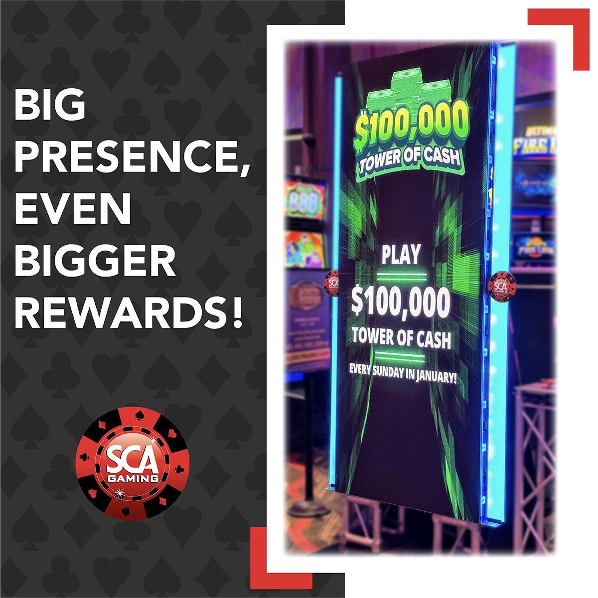scagaming's tweet photo. SCA Gaming is proud to announce Tower of Cash! Utilize this game show style promotion to boost engagement and enhance current loyalty offerings. Book today! https://t.co/QPgpZJebv1  #casinomarketing #prizecoverage #casinopromotions #loyaltyrewards https://t.co/AmNjL4IBzy
