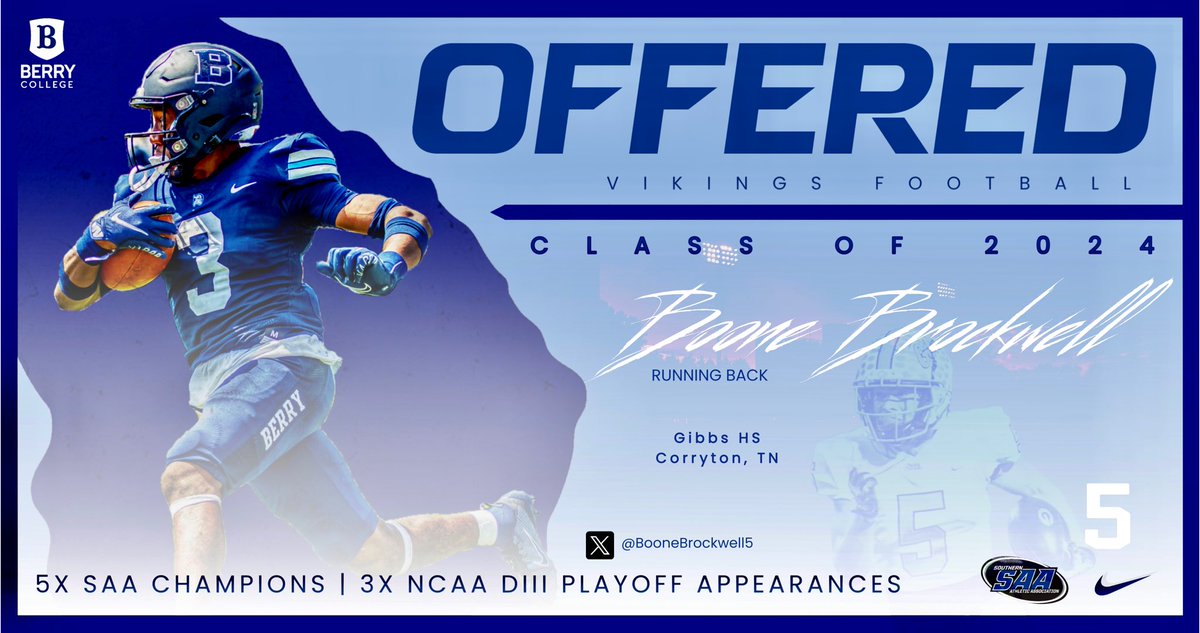 After a great visit and conversation with coach <a href="/CateriusH43/">CaTerius Hinton</a> I’m blessed to have a official offer from Berry College!
<a href="/GibbsAthletics/">Gibbs Athletics</a> <a href="/Gibbs_Football/">Gibbs Football</a>