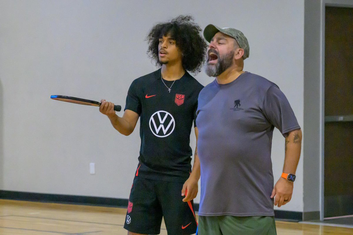 USMNT's tweet photo. On Wednesday, our players and staff had the privilege of playing pickleball with U.S. military veterans as part of the Adaptive Sports Program in the Orlando VA Health Care System 🇺🇸

📸 Betsy Stange/@OVAHCS https://t.co/dNdekxOmcR