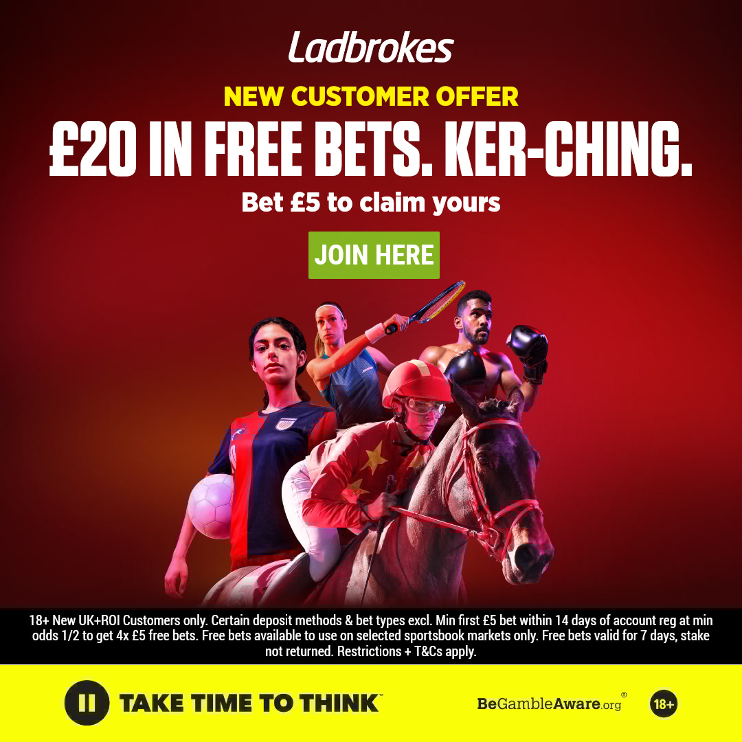 bettingvillage's tweet image. New customers can bet £5 and get £20 in free bets with Ladbrokes today!

Here 👉 bit.ly/3GSPcxF

Place a £5 bet at odds of 1/2 or greater and get 4 x £5 free bets!

18+ begambleaware, new customers only, #ad T&amp;amp;Cs apply. UK &amp;amp; IRE only.