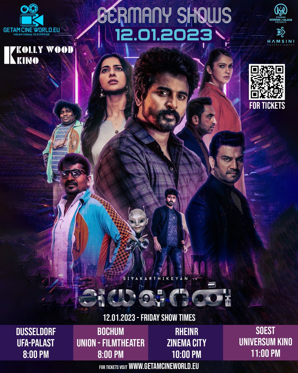GTAM Cine World Europe (@getamcineworld) on Twitter photo Secure your seats for an intergalactic adventure. ๐ฅโจ"
For Tickets ๐ซ getamcineworld.eu
<a href="/Siva_Kartikeyan/">Sivakarthikeyan</a> <a href="/arrahman/">A.R.Rahman</a> <a href="/kjr_studios/">KJR Studios</a> <a href="/Hamsinient/">Hamsini Entertainment</a> <a href="/Ravikumar_Dir/">Ravikumar R</a> <a href="/KollywoodKino/">KollywoodKino</a> <a href="/TheAyalaan/">Ayalaan</a> #Germany #AYALAAN Secure your seats for an intergalactic adventure. ๐ฅโจ"
For Tickets ๐ซ getamcineworld.eu
<a href="/Siva_Kartikeyan/">Sivakarthikeyan</a> <a href="/arrahman/">A.R.Rahman</a> <a href="/kjr_studios/">KJR Studios</a> <a href="/Hamsinient/">Hamsini Entertainment</a> <a href="/Ravikumar_Dir/">Ravikumar R</a> <a href="/KollywoodKino/">KollywoodKino</a> <a href="/TheAyalaan/">Ayalaan</a> #Germany #AYALAAN