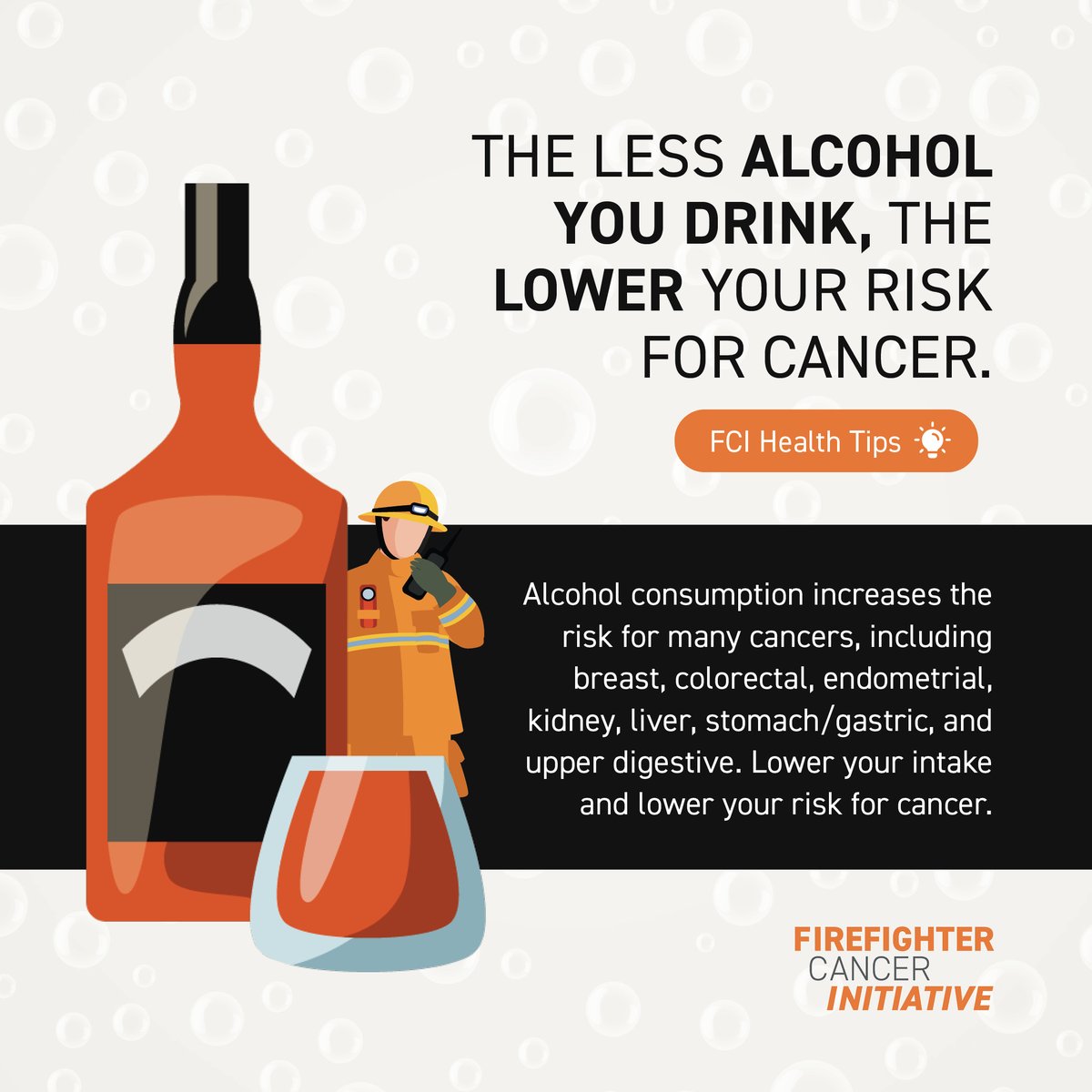 fcifightscancer's tweet image. We’ll give it to you straight. The less alcohol you drink, the lower your risk for cancer. Interested in learning more about alcohol and cancer? Check out our app where we give specific guidelines based on today’s research. #FFCAM #FCIHealthTips