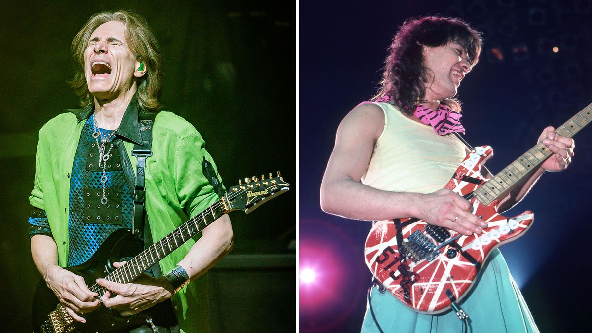 GuitarWorld's tweet photo. “Do not try to play them like Edward because you can’t”: Steve Vai says this is the secret to nailing Eddie Van Halen’s guitar parts in front of a live audience https://t.co/mHSNsCut33 https://t.co/7Bfh0VNZ9m