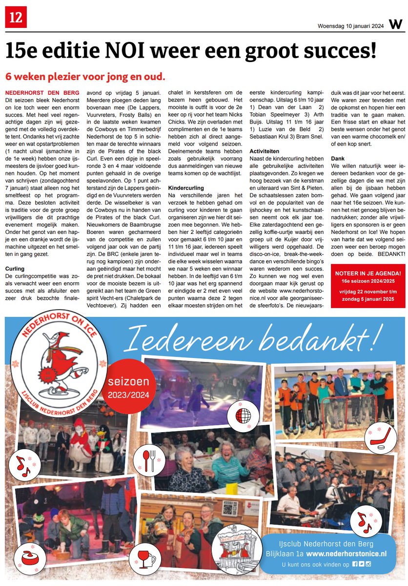 NederhorstonIce's tweet photo. Dit seizoen bleek Nederhorst on Ice toch weer een enorm succes. Met heel veel regenachtige dagen zijn wij gezegend met de volledig overdekte tent. Ondanks het vrij zachte weer en wat opstartproblemen (1 nacht uitval ijsmachine in de 1e week) hebben.....
https://t.co/MV0qYkPoSU https://t.co/Ew3nWOvAhB