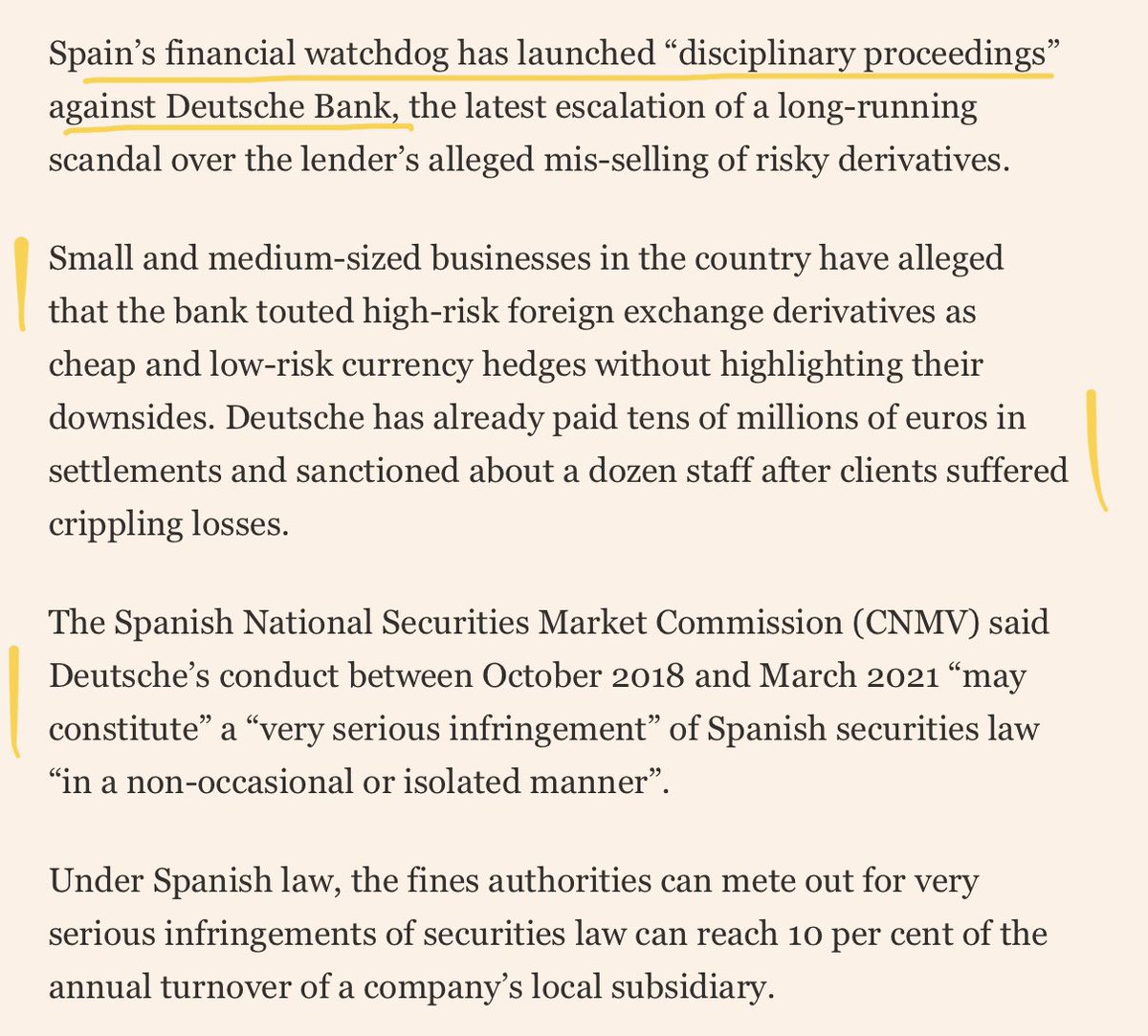 Spanish watchdog #CNMV opens mis-selling proceedings against #DeutscheBank▫️ ft.com/content/f75bb0… | #FT story by @OlafStorbeck + @barneyjopson